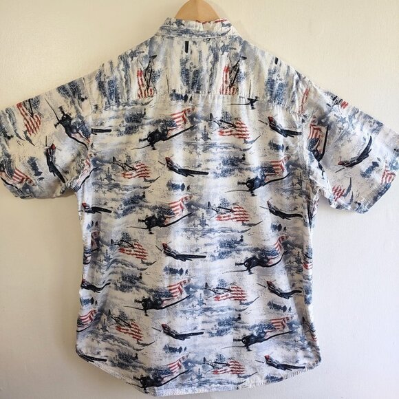 Red Head Men's Patriotic Short Sleeve Shirt Planes Ships USA Flag Men's Size XL - Picture 4 of 12